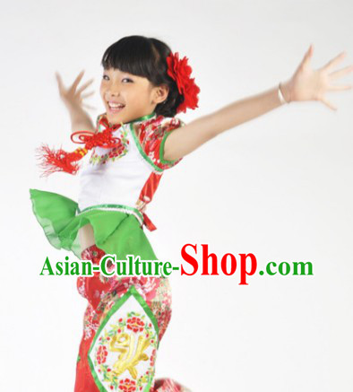 Chinese New Year Dresses Dances Costume and Headdress Complete Set for Children