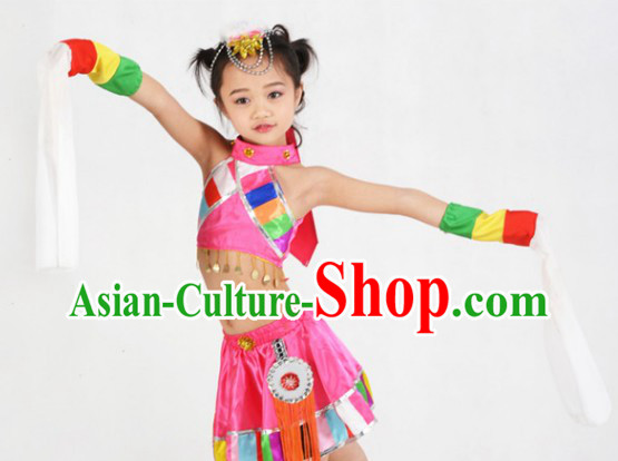 Chinese Tibetan Festival Celebration Dance Costumes and Headdress Complete Set for Kids