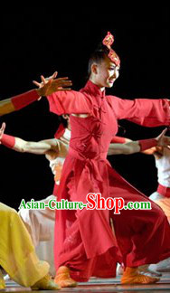 Long Red Mandarin Stage Performance Costumes for Women