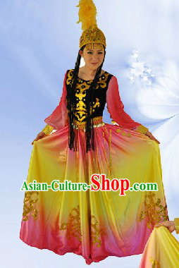 China Xinjiang Dance Outfit and Hat Complete Set for Women