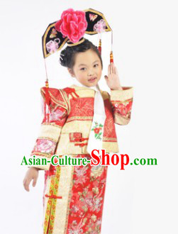 Qing Dynasty Ruo Xi Childhood Princess Clothing and Headdress for Kids