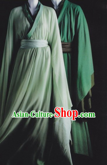 Traditional Ancient Chinese Green Hanfu Clothing for Men and Women