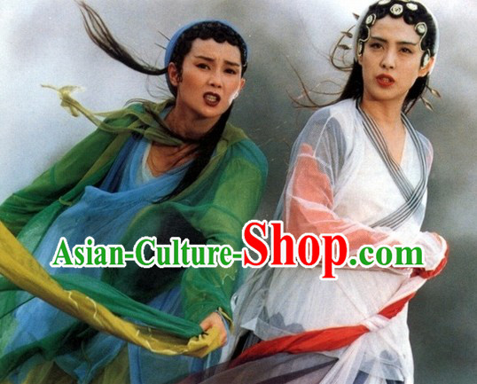 Green Snake Chinese Ancient Fairytale Bai Suzhen and Xiao Qing Costumes and Hair Accessories