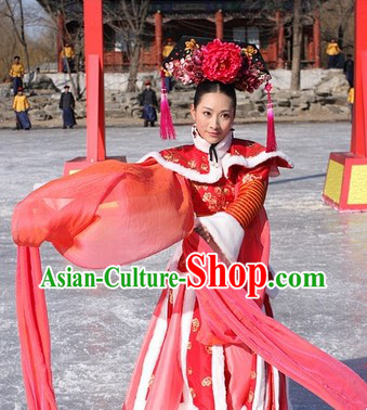 Chinese Palace Long Sleeves Dancer Costume and Hair Accessories for Women