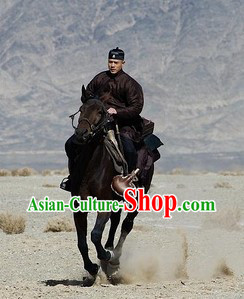 Chinese Traditional Black Landlord Jacket and Skirt for Men
