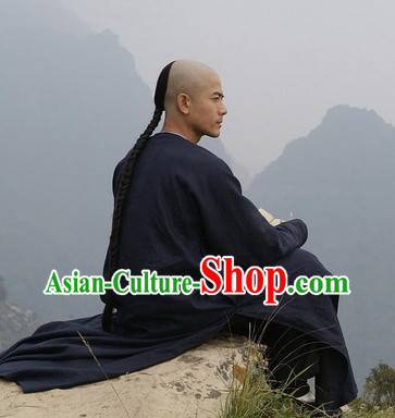 Chinese Traditional Black Long Robe for Men