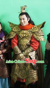 Ancient Chinese Tang Dynasty General Armor Costumes and Helmet for Men