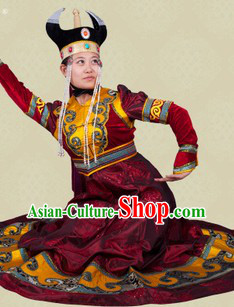 Traditional Chinese Mongolian Outfit and Hat Complete Set for Women