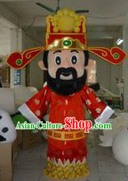 Traditional Chinese Red Cai Shen Outfits and Hat Complete Set