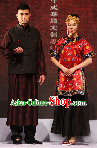 Chinese Luxury Couple Wedding Dresses Two Sets