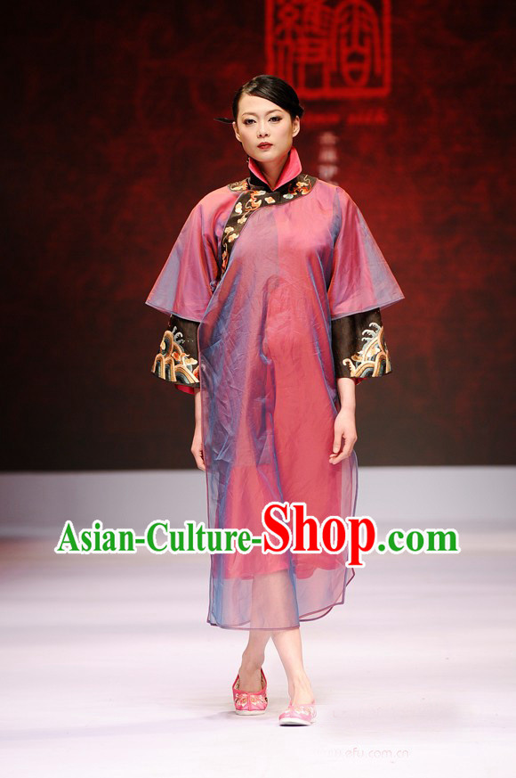 High Collar Two Pieces Luxury Chinese Silk Costumes
