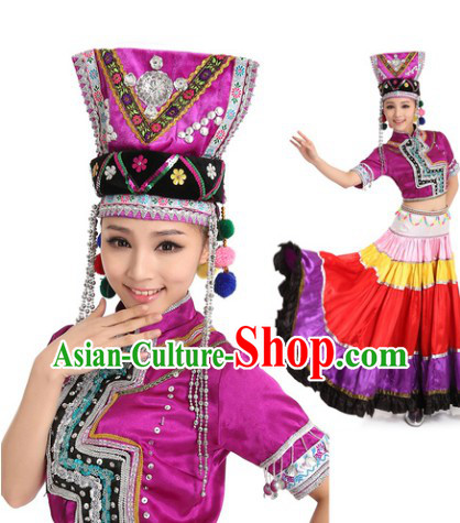 Yi Minority Dance Costumes and Butterfly Headdress for Women