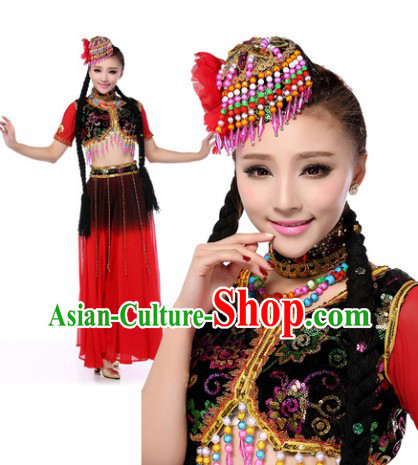 Traditional Xinjiang Dance Costumes and Headdress for Women