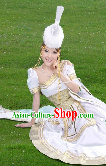 Traditional Mongolian Princess Clothes and Hat Complete Set for Women