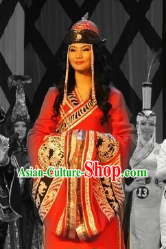 Chinese Traditional Ethnic Mongolian Suit and Hat for Women