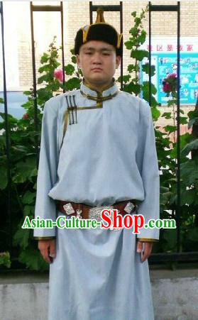 Traditional Mongolian Daily Clothing and Hat Complete Set for Men