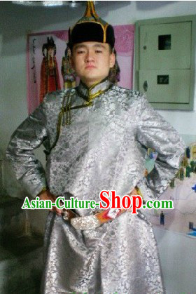 Traditional Mongolian Daily Outfit and Hat Complete Set for Men