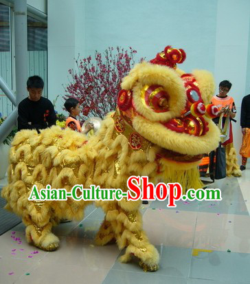 Beige Natural Sheep Fur Hok San Lion Dance Outfit Complete Set