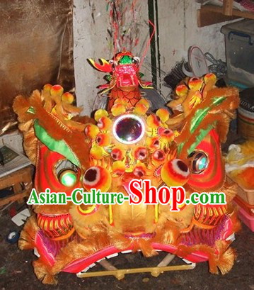 Ancient Style Fut San Dragon Head Lion Dance Costumes Complete Set