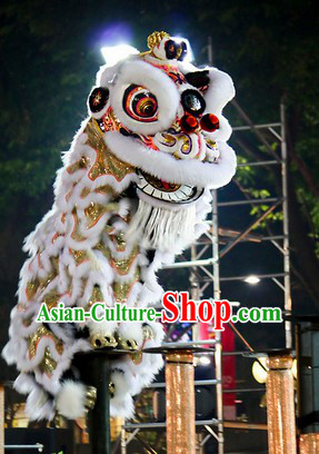 Supreme White Fur Opening and Celebration Lion Dance Costume Complete Set