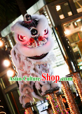 LED Eyes White Fur Opening and Celebration Lion Dance Costume Complete Set