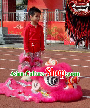 Children Size Pink Fur Lion Dance Costumes Complete Set