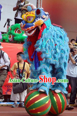 Blue Fur Big Ceremony Celebration Lion Dance Costumes Complete Set