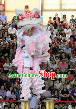 Chinese Year White Pink Southern Professional Lion Dance Costume