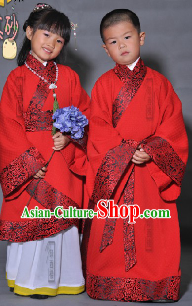 Ancient Chinese Red Hanfu Clothing Complete Set for Boy or Girl