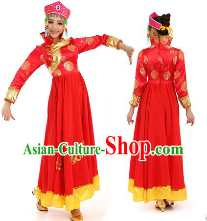 Red Mongolian Dance Costume and Hat for Women