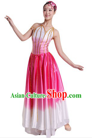 Traditional Chinese Pink Lotus Dance Costumes for Ladies