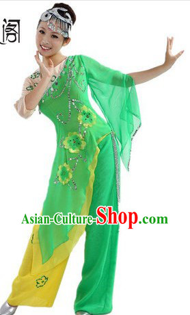 Chinese Green Leaf Costumes and Headpiece for Ladies