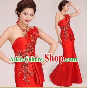 Traditional Chinese Red Wedding Dress for Brides