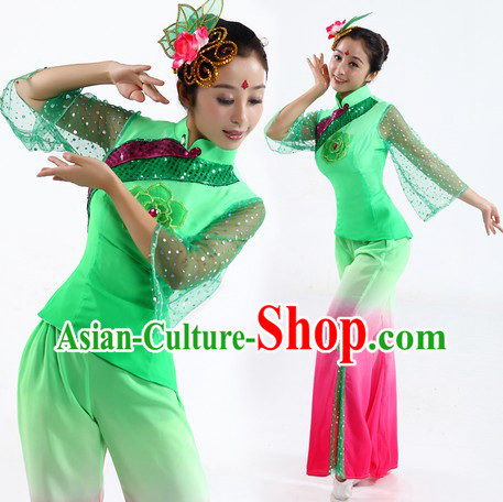 School Fan or Ribbon Dance Costume and Headpiece for Women