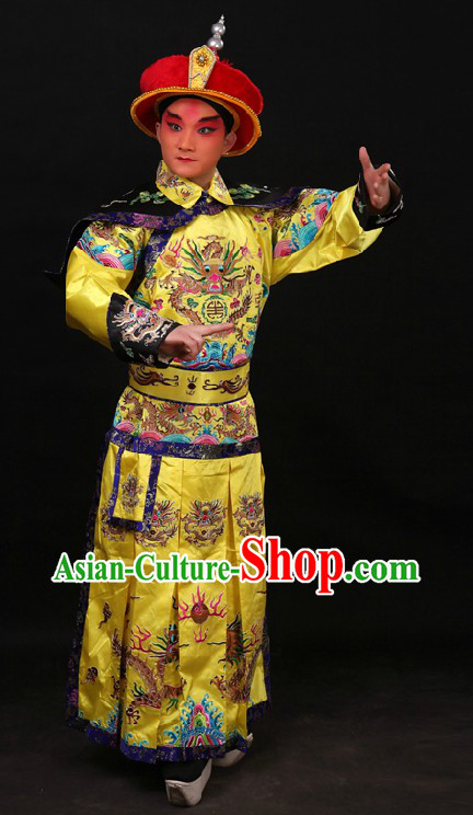 Chinese Qing Dynasty Qian Long Emperor Embroidered Dragon Robe and Crown for Men