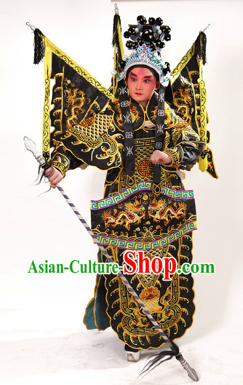 Chinese Opera Embroidered Wusheng General Armor Costumes and Helmet for Men