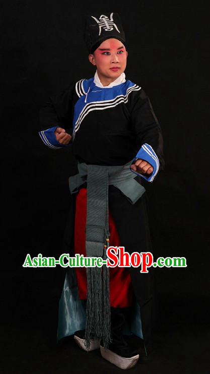 Black Ancient Chinese Policeman Costumes and Hat for Men