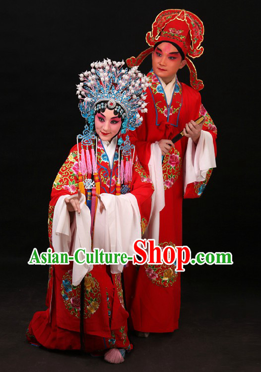 Traditional Chinese Embroidered Flower Wedding Dress Two Sets for Men and Women