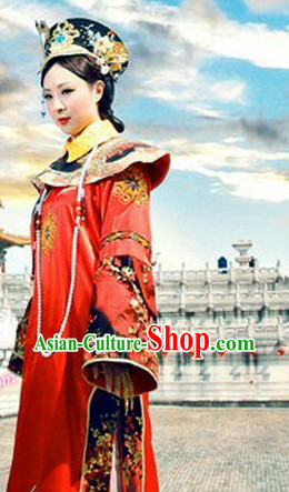 Qing Dynasty Imperial Empress Costumes and Crown Complete Set
