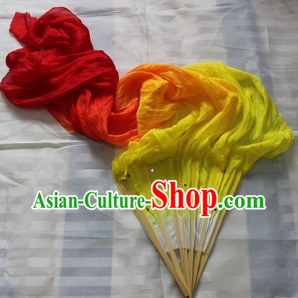 Handmade Colour Transition Long Silk Dance Flame Fan