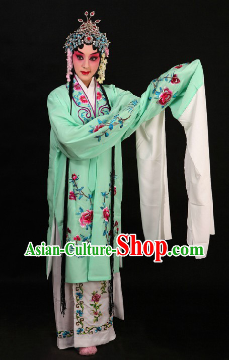 Light Green Peking Opera Huadan Long Sleeve Costumes and Skirt for Women