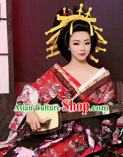 Traditional Japanese Geisha Kimono Costumes and Hair Accessories Complete Set for Women