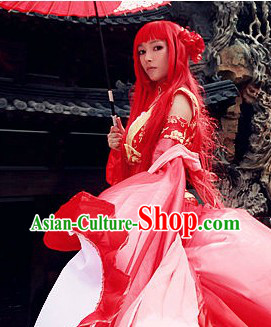 Red Chinese Style Fantasy Cosplay Long Wig