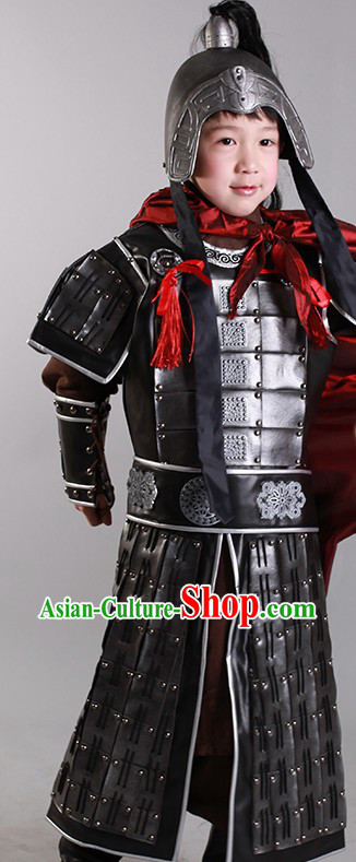 Ancient Chinese General Armor Costumes and Helmet for Children