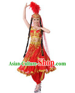 Traditional Chinese Xinjiang Minority Dance Costumes and Hat for Women