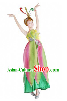 Chinese Flower Dance Costumes and Headdress for Women