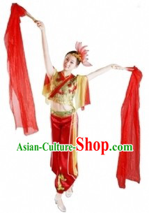 Chinese Fan Dance Costumes and Headdress for Women