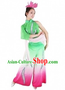 Traditional Chinese Lotus Dance Clothing and Hat for Women