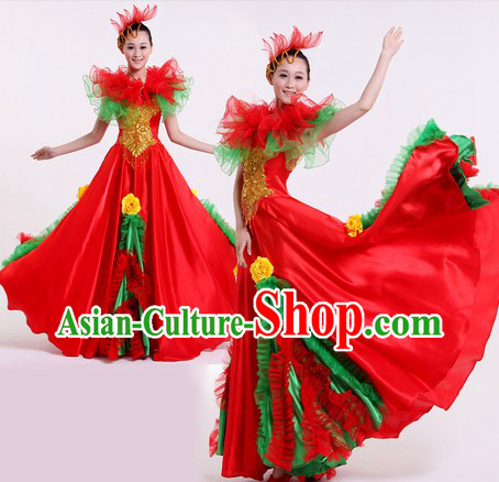 Chinese Modern Dance Costumes and Headpiece for Women