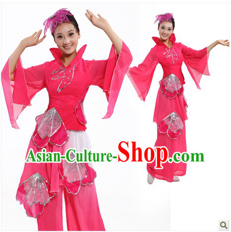 Traditional Chinese Lotus Dance Costumes and Headpiece for Women